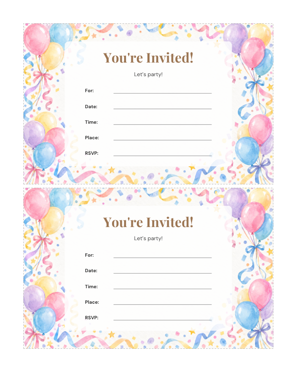 Preview of Balloons Invitation Template