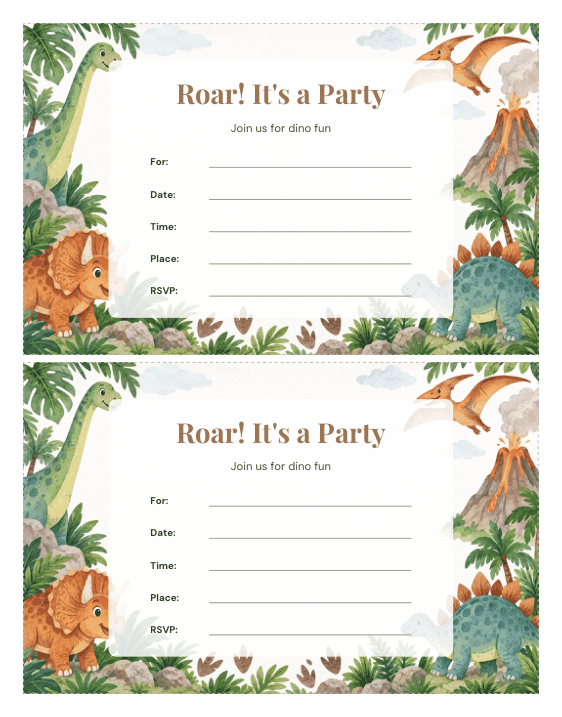 Preview of Dinosaur Birthday Invitation Template