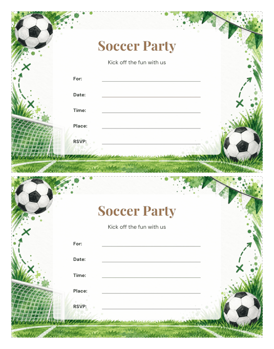 Preview of Soccer Party Invitation Template