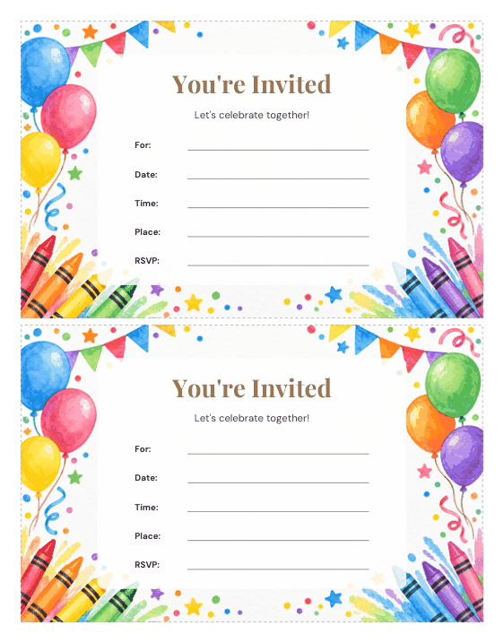 Preview of Printable Birthday Invitation Card for Kids