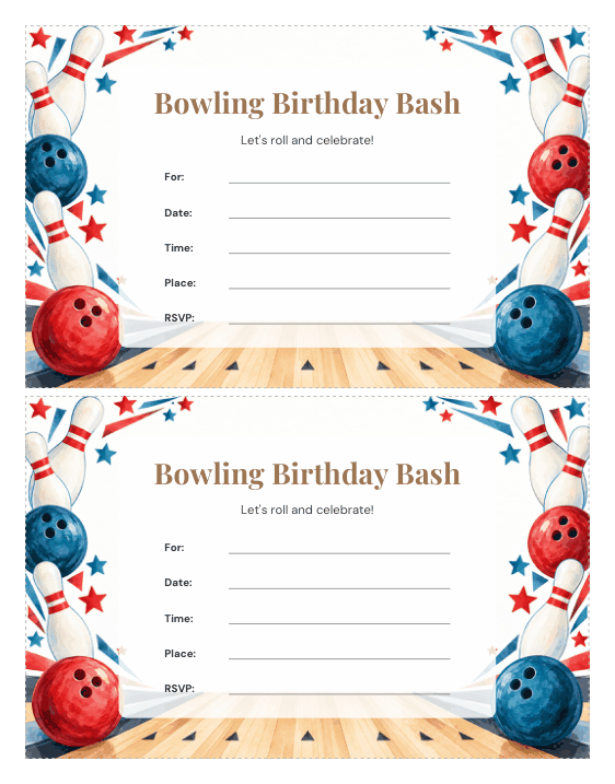 Preview of Printable Birthday Invitations for Bowling