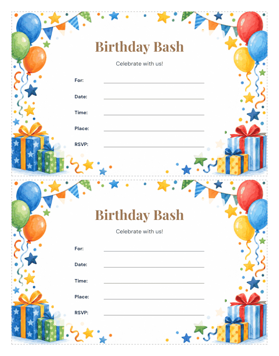 Preview of Printable Birthday Invitations for Boys
